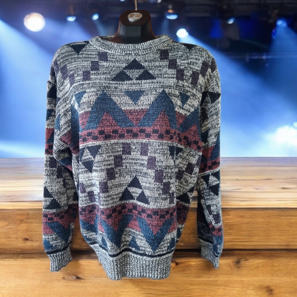 Bronzini Vintage 90s Grandpa Geometric Patterned Sweater